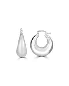 White Rhodium Plated Dome Hoop Earring in 925 Silver