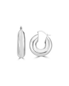 White Rhodium Plated Tube Hoop Earring in 925 Silver
