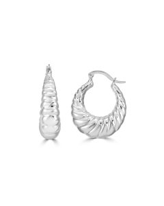 White Rhodium Plated Croissant Hoop Earring in 925 Silver