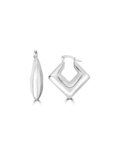 White Rhodium Plated Square Hoop Earring in 925 Silver