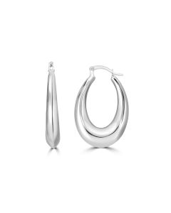White Rhodium Plated Thick Chunky Hoop Earring in 925 Silver