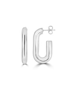 White Rhodium Plated J-Hoop Earring in 925 Sterling Silver