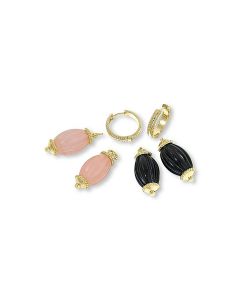 82.54 Cts Rose Quartz and Black Onyx Dangle Earring in Brass
