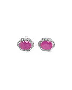 3.72 Cts Pink Sapphire and White Zircon Stud Earring in 925 Sterling Silver