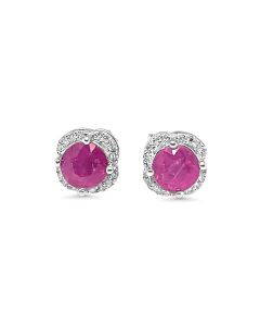 2.56 Cts Pink Sapphire and White Zircon Stud Earring in 925 Sterling Silver
