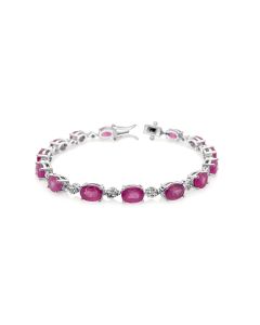17.35 Cts Pink Sapphire and White Zircon Tennis Bracelet in 925 Sterling Silver