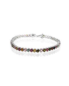 8.02 Cts Multi Tourmaline Tennis Bracelet in 925 Sterling Silver