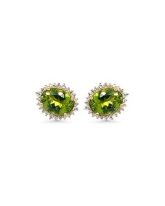 4.83 Cts Peridot & White Zircon Stud Earrings in Yellow Gold-Plated 925 Sterling Silver