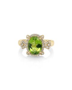 2.42 Cts Peridot and White Zircon Center Design Ring in 925 Sterling Silver