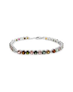 12.26 Cts Multi Tourmaline and White Zircon Tennis Bracelet in 925 Sterling Silver