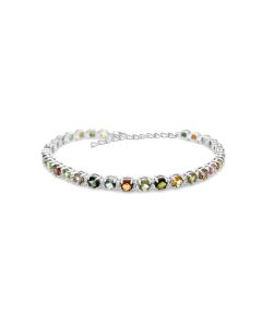 10.82 Cts Multi Tourmaline and White Zircon Tennis Bracelet in 925 Sterling Silver