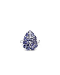 2.50 Cts Tanzanite and White Zircon Cluster Ring in 925 Sterling Silver