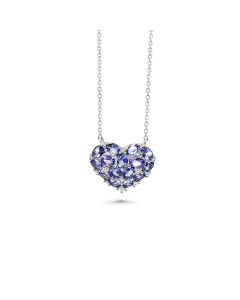 2.43 Cts Tanzanite and White Zircon Heart Necklace in 925 Sterling Silver