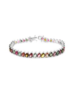 15.85 Cts Multi Tourmaline Tennis Bracelet in 925 Sterling Silver