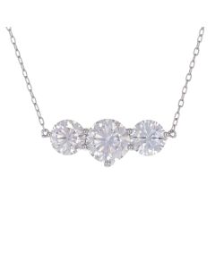 4 DEW White Moissanite 3 Stone Necklace in Platinum Plated 925 Silver