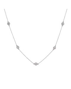 White Moissanite Station Necklace in Platinum Plated 925 Silver