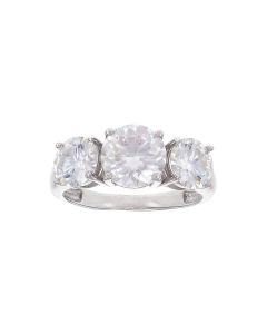 4 DEW White Moissanite 3 Stone Ring in Platinum Plated 925 Silver