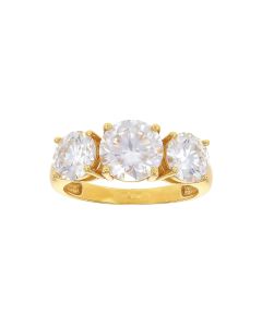 4 DEW White Moissanite 3 Stone Ring in Yellow Gold Plated 925 Silver