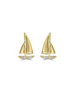 0.03 Cts White Diamond SAILBOAT Earring in 14K Yellow Gold