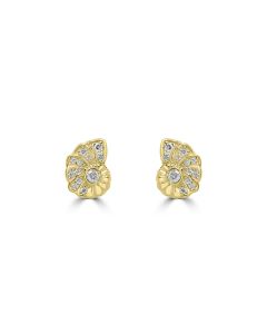 0.21 Cts White Diamond SHELL Earring in 14K Yellow Gold