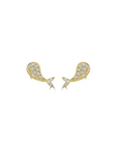 0.12 Cts White Diamond WHALE Earring in 14K Yellow Gold
