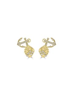 0.47 Cts White Diamond ANCHOR SHELL Earring in 14K Yellow Gold