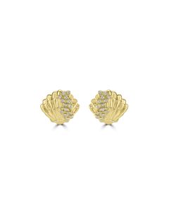 0.15 Cts White Diamond SEASHELL Earring in 14K Yellow Gold