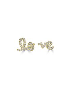 0.19 Cts White Diamond LO VE Earring in 14K Yellow Gold