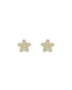0.17 Cts White Diamond PLUMERIA FLOWER Earring in 14K Yellow Gold