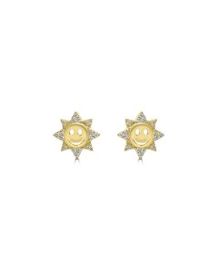 0.13 Cts White Diamond SUN Earring in 14K Yellow Gold