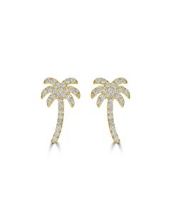 0.23 Cts White Diamond PALMTREE Earring in 14K Yellow Gold