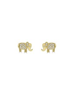 0.12 Cts White Diamond ELEPHANT Earring in 14K Yellow Gold
