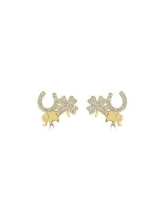 0.23 Cts White Diamond ELEPHANT CLOVER Earring in 14K Yellow Gold