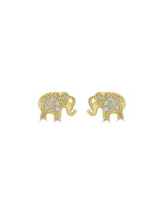 0.09 Cts White Diamond ELEPHANT Earring in 14K Yellow Gold