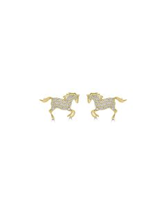 0.20 Cts White Diamond HORSE Earring in 14K Yellow Gold