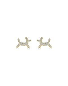 0.19 Cts White Diamond BALLOON DOG Earring in 14K Yellow Gold