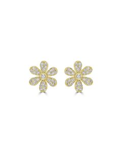 0.27 Cts White Diamond FLOWER Earring in 14K Yellow Gold