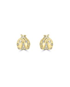 0.11 Cts White Diamond LADYBUG Earring in 14K Yellow Gold
