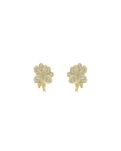 0.19 Cts White Diamond FLOWER +LEAF Earring in 14K Yellow Gold