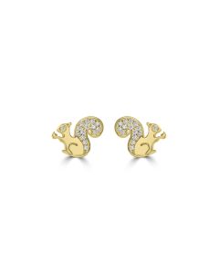 0.15 Cts White Diamond SQUIRREL Earring in 14K Yellow Gold