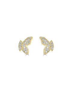 0.12 Cts White Diamond SIDE BUTTERFLY Earring in 14K Yellow Gold