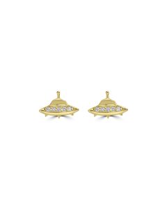 0.07 Cts White Diamond UFO Earring in 14K Yellow Gold