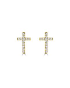 0.10 Cts White Diamond CROSS Earring in 14K Yellow Gold