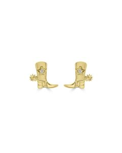 0.01 Cts White Diamond COWBOY BOOT Earring in 14K Yellow Gold