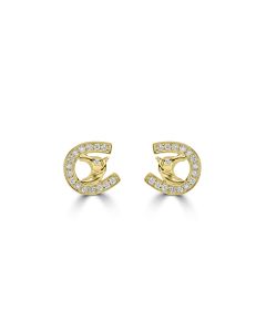 0.23 Cts White Diamond HORSESHOE + HORSE Earring in 14K Yellow Gold