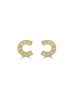 0.11 Cts White Diamond  HORSESHOEEarring in 14K Yellow Gold