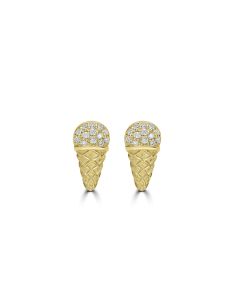 0.11 Cts White Diamond ICE CREAM Earring in 14K Yellow Gold