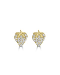 0.13 Cts White Diamond STRAWBERRY Earring in 14K Yellow Gold