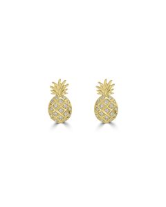 0.16 Cts White Diamond PINEAPPLE Earring in 14K Yellow Gold