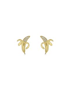 0.08 Cts White Diamond BANANA Earring in 14K Yellow Gold